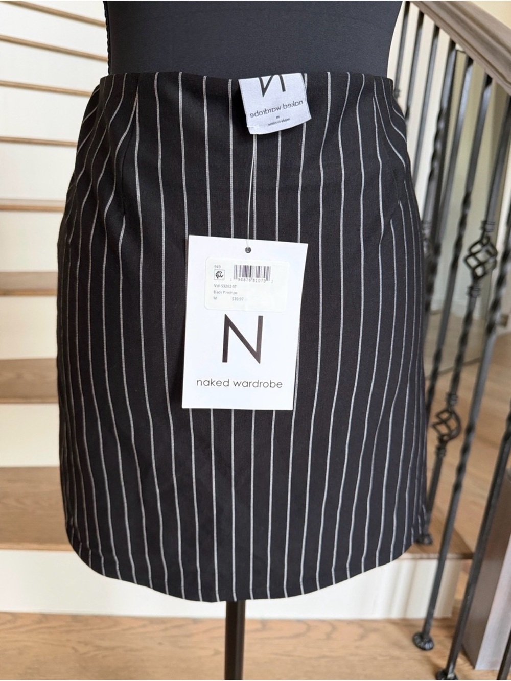 NWT Naked Wardrobe Black Pinstripe Vest and Mini Skirt Set (size Medium)